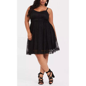 Torrid Black Lace Skater Dress V-Neck Sleeveless Lined Scalloped Plus Size 3X